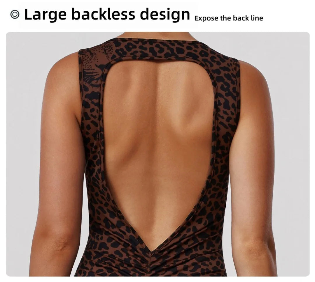 Women's Leopard Print One-Piece Yoga Jumpsuit Hip Lift Backless Sexy Fashion Sports Running casual Workout Gym Fitness Jumpsuit