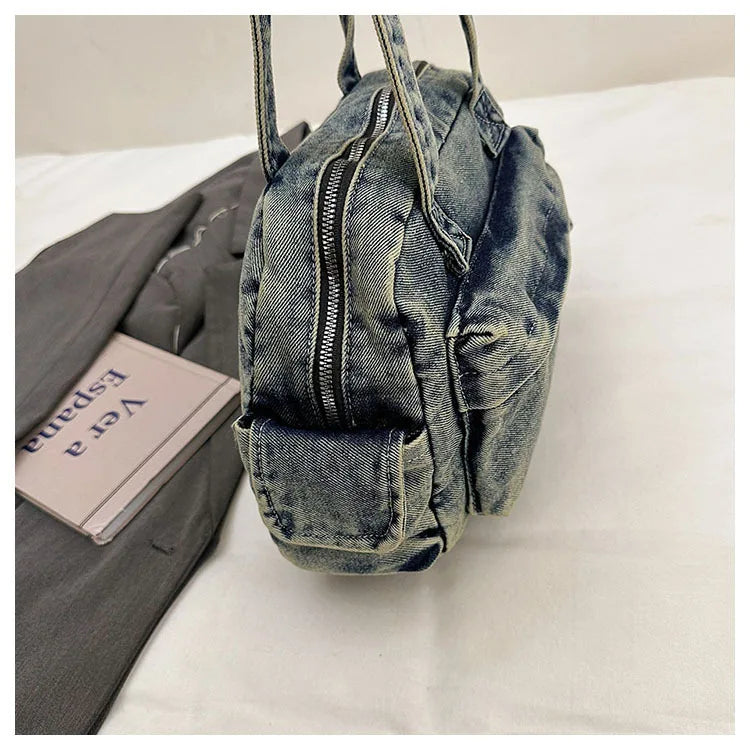 Trendy Vintage Denim Top Handle Bag Women Fashion Spring Shoulder Bag Casual Comfortable and Versatile Texture Storage Bag