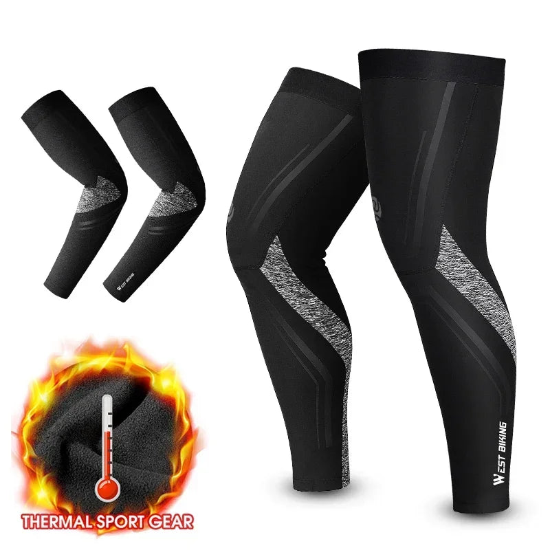 WEST BIKING Sports Compression Leg Sleeves Men Women MTB Winter Fleece Leg Warmers Men Women Cycling Running Basketball Leggings
