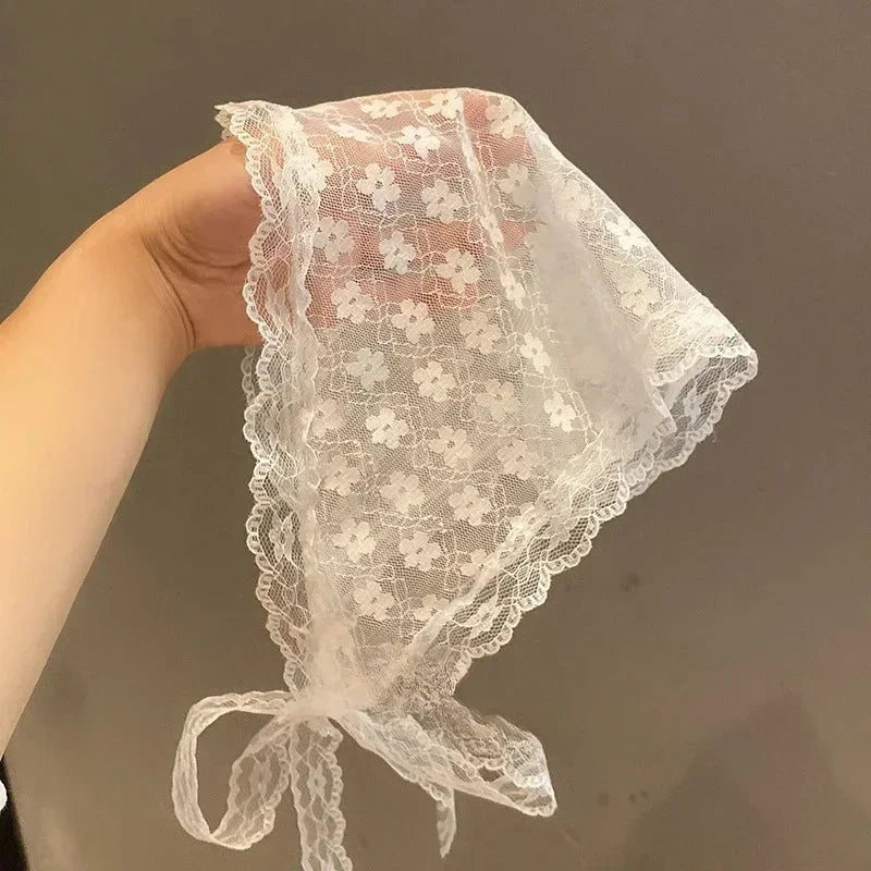 Summer Headwear Headdress with French Pastoral Triangle Hair Scarf Women Girls Lace Band