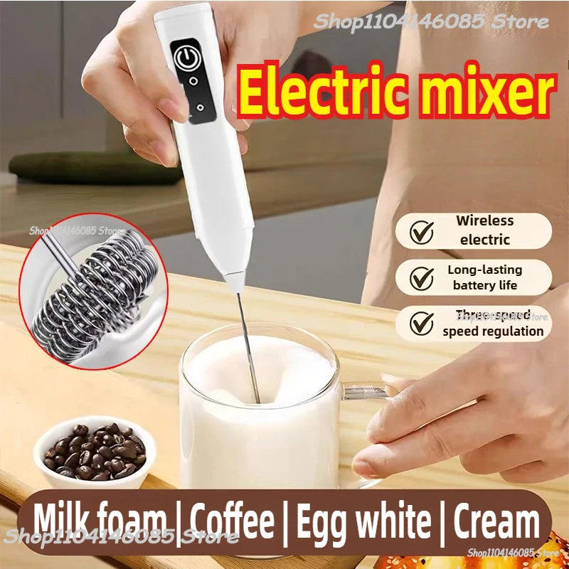 Wireless Milk Frother Electric Type-C Handheld Blender Stainless Steel Mini Coffee Maker Whisk Mixer for Coffee Cappuccino Cream