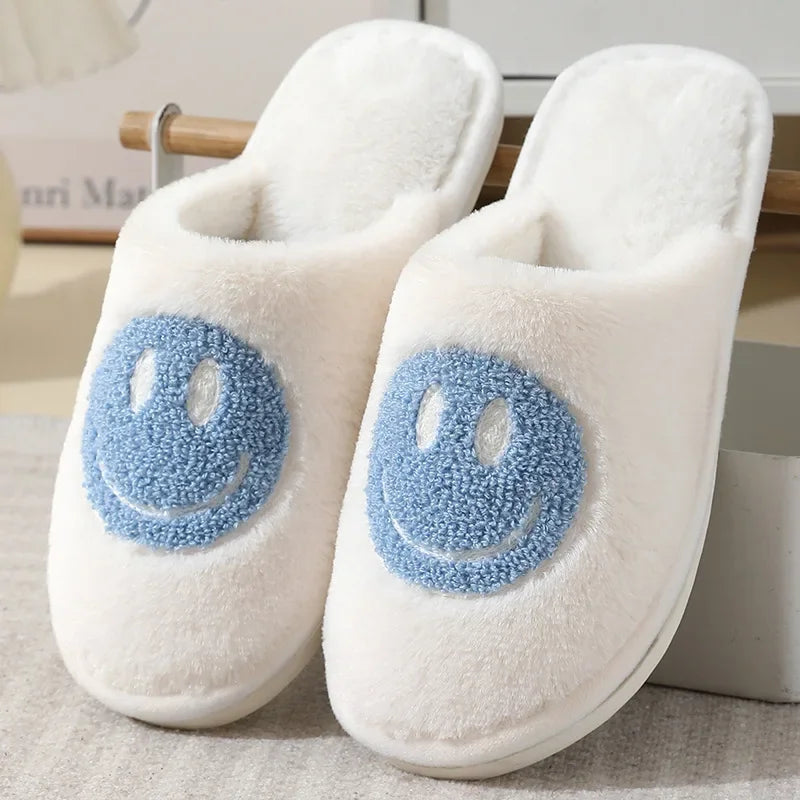 Fuzzy Smile Face Women man Slipper Kawaii Cartoon Plush Contton Indoor Funny Cute Winter Warm Floor house Home Non slip Shoes