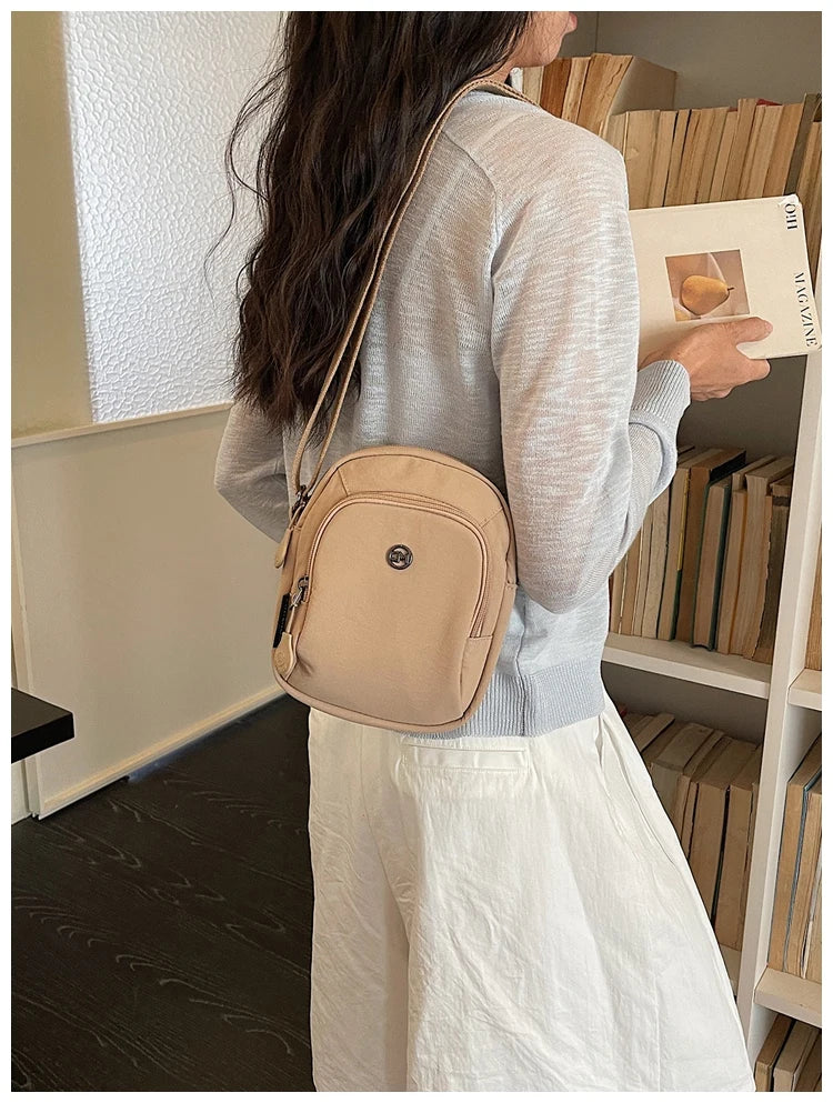 Waterproof Nylon Mobile Phone Bag Portable  Three-Layer Coin Purse Crossbody Bag for Youth Casual Simple Style Functional...