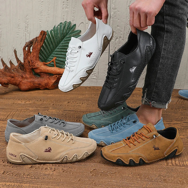 Spring Men Low Cut Leather Sneaker Soft Soled Loafers Anti Slip Flat Bottom Casual Shoes Large Size Zapatillas Para Hombre 2025