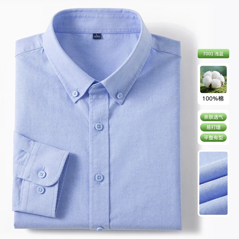 New 100% Pure Cotton Striped Shirt For Men's Long Sleeve Casual Regular Fit Soft Comfortable Business Social Shirts Men Clothing