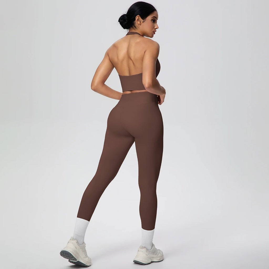 2PCS/set Yoga Set for Woman's Sexy Backless Halter Bra Sports Top Quick Drying Legging Summer Gym Fitness Pants Yoga Set