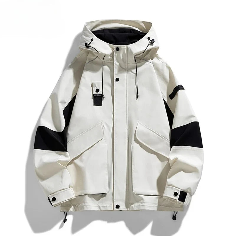 2026 Men Spring Autumn Outdoor Leisure Cargo Hooded Jacket Men Hiking Sport Windbreak Fashion Pocket Loose Jacket Coat Male Hots