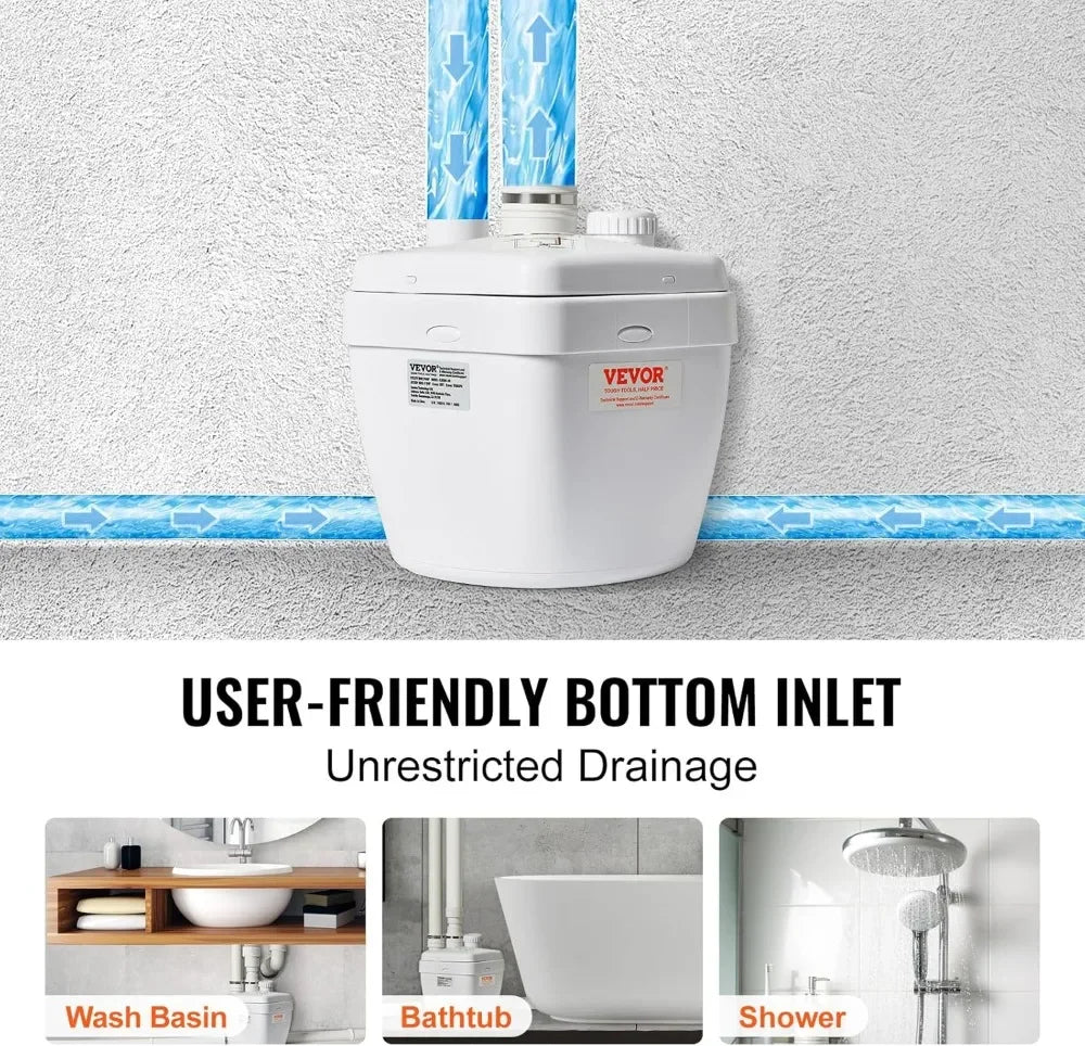 1/3 HP 120V 1750 GPH Sump Pump System, 18 ft Head, Under-Sink Drain Pump for Laundry/Basement, White