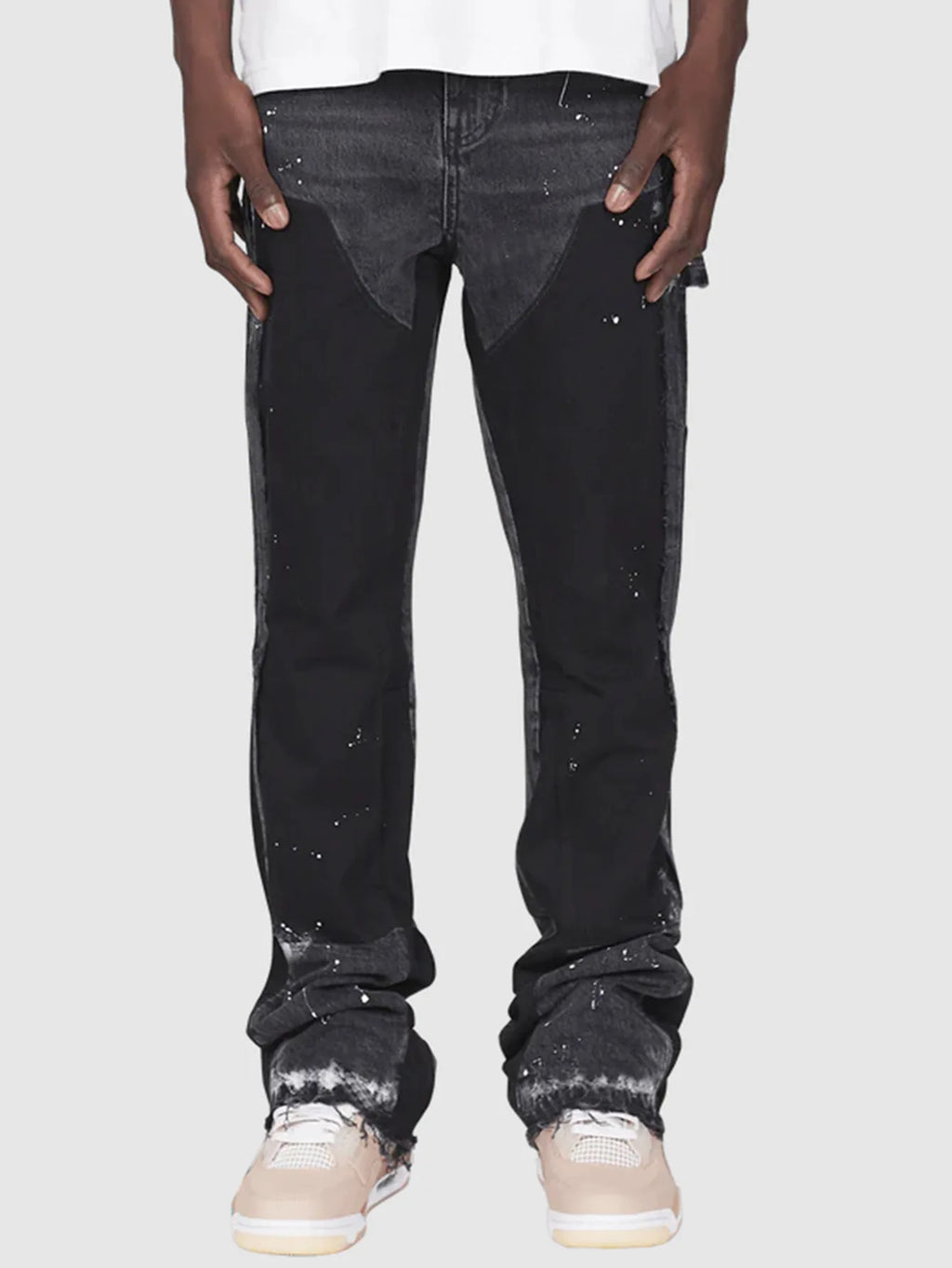 Mens Fashion Jeans Work Pants European American Style Workwear Elastic Patchwork Denim Layered Flared Pants S-XXL Streetwear