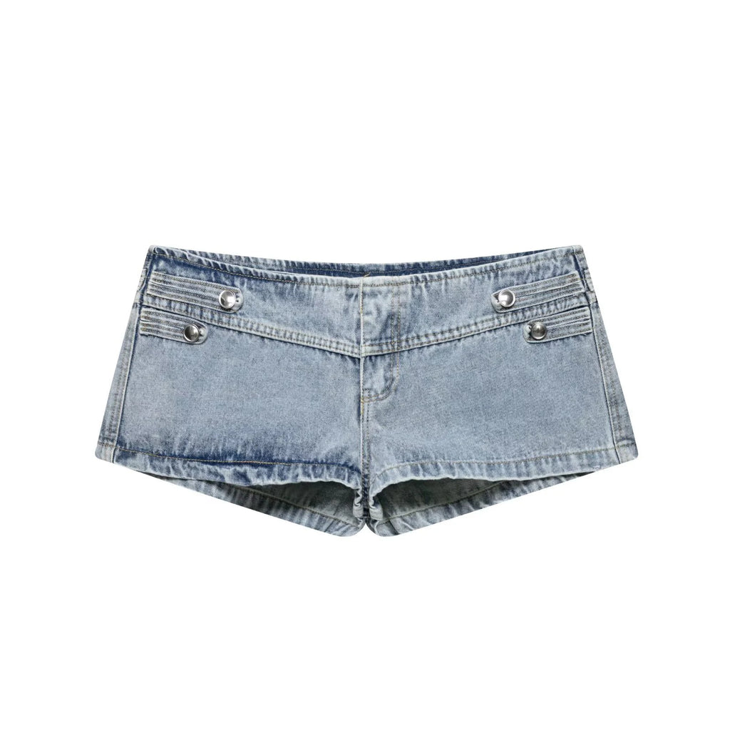 European and American style 2026 summer new women's clothing design sense close fitting denim jacket low waist shorts set