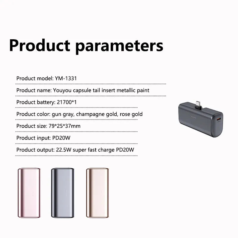 22.5W Fast Charging USB C Power Bank 500000mAh Mini Portable Charger for iPhone 15 16 Android Devices Travel Battery Pack