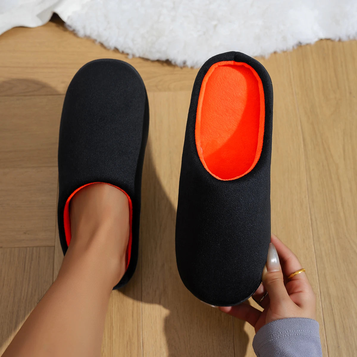 Women Home Slippers Contrasting Color Trendy Half-pack Slippers Suitable For Spring Autumn Winter Women Non-slip Cotton