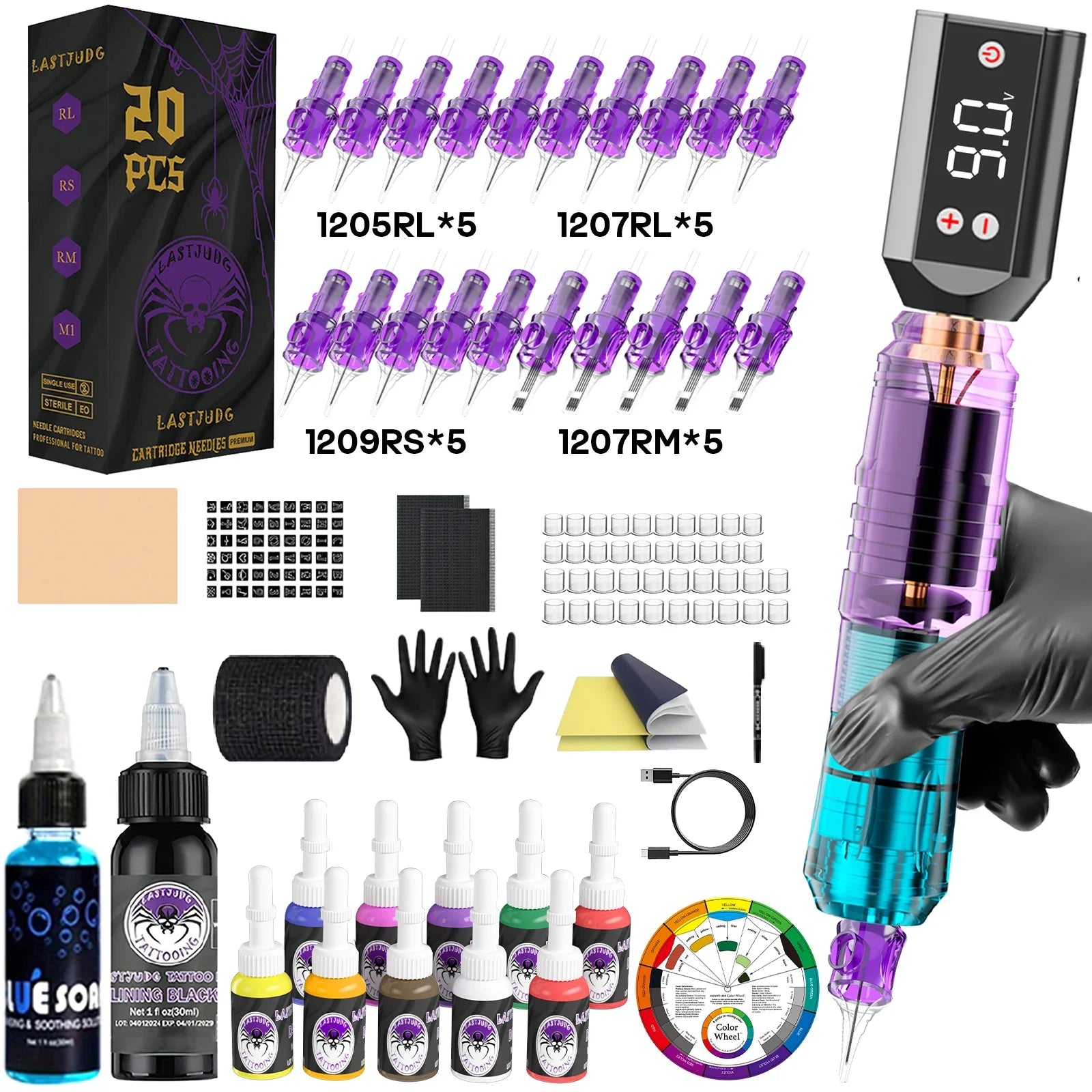 LASTJUDG Tattoo Kit Lightweight Tattoo Pen Kit For Permanent Makeup Tattoo Machine Kit Wireless Tattoo Power Supply Tattoo Kit