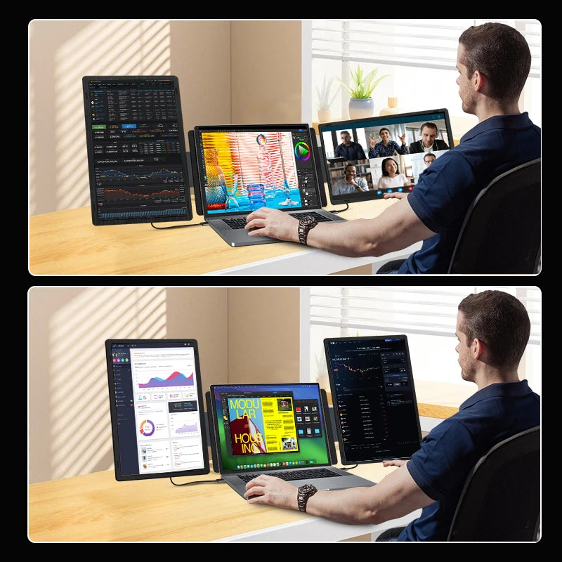 USB C Plug and Play Double LCD Screen Laptop Portable Monitor With FHD 1080P Display for 15.6 to 17.3 Inch Laptops