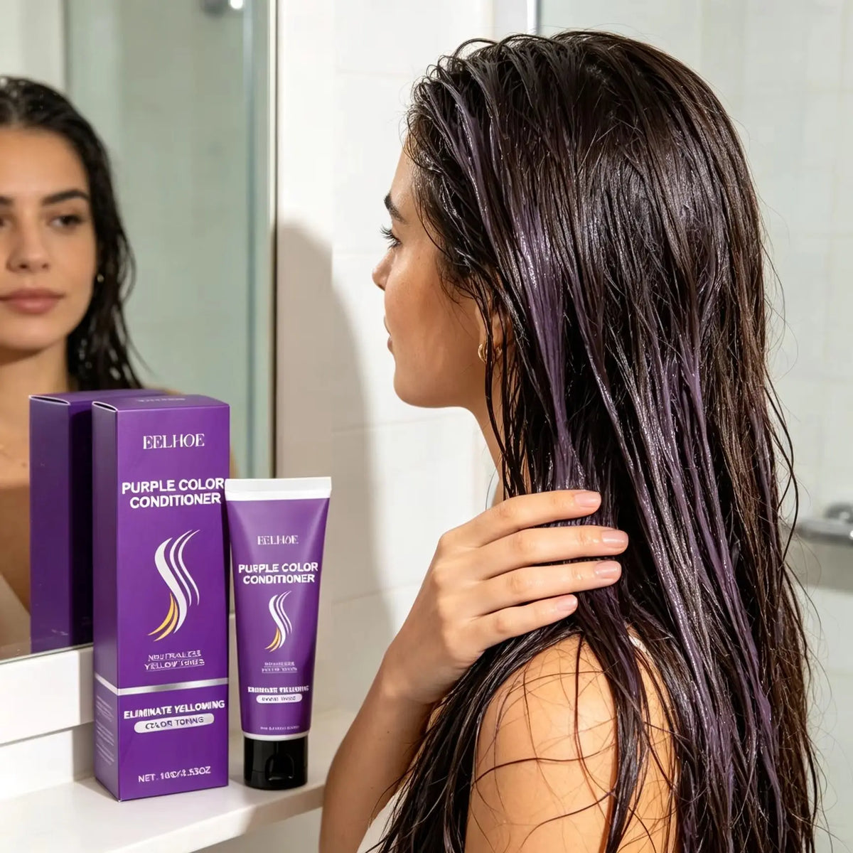 Purple Shampoo for Blonde Hair Eliminate Yellowing Bleached Silver Anti-Fading Purple Hair Mask Conditioner Essential Oil Set