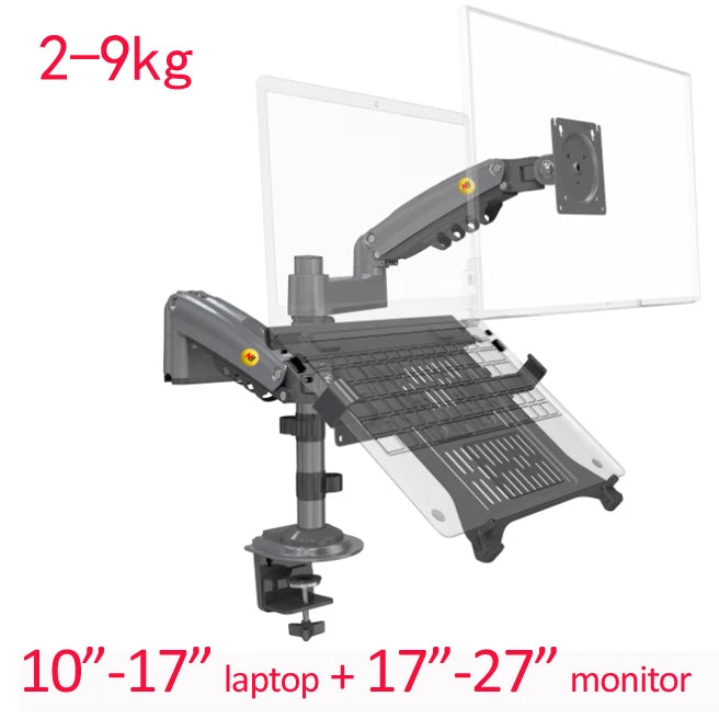 NB H180 FP-2 17"-27" LCD TV monitor desk Holder +10"-17" laptop notebook mount Gas Spring Full Motion 2-12kg dual arm clamp hole