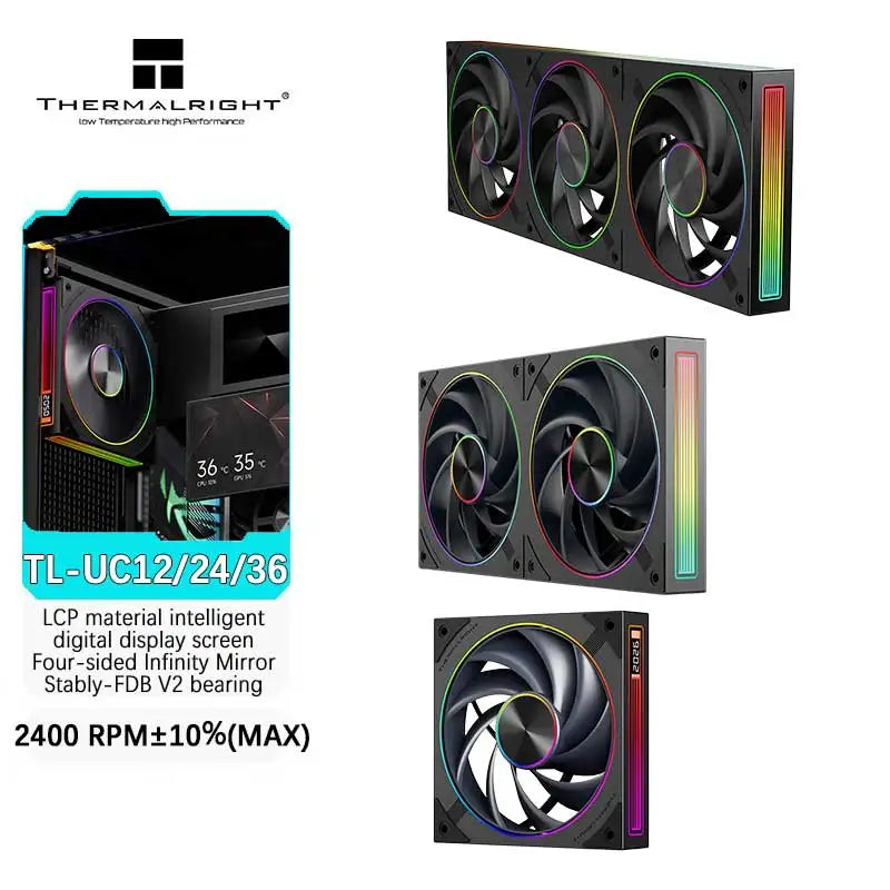 Thermalright TL-UC12/24/36 Performance Level Fan Pressure Fan ARGB Infinity Mirror Smart Speed Display 2400 RPM PWM Temperature