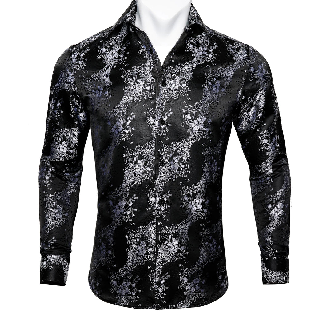 Gold Paisley Bright Shirts Men Autumn Long Sleeve Casual Flower Shirts For Men Designer Fit Dress Shirts BCY-07