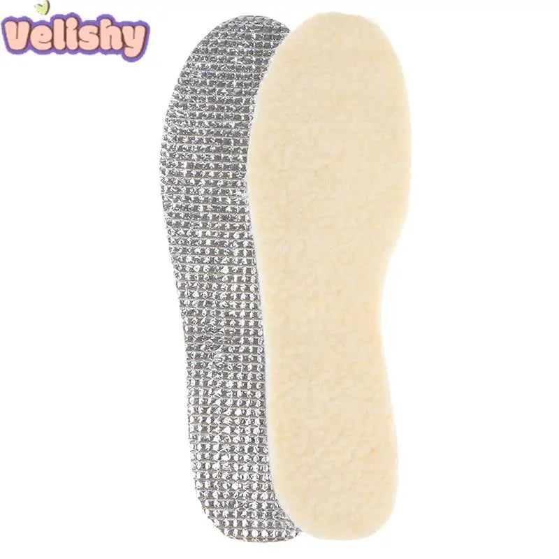 1 Pair Of Aluminum Foil Lamb Wool Insoles For Winter Warm Moisture-Proof Soft Sweat-Absorbing Breathable Plus Velvet Insoles