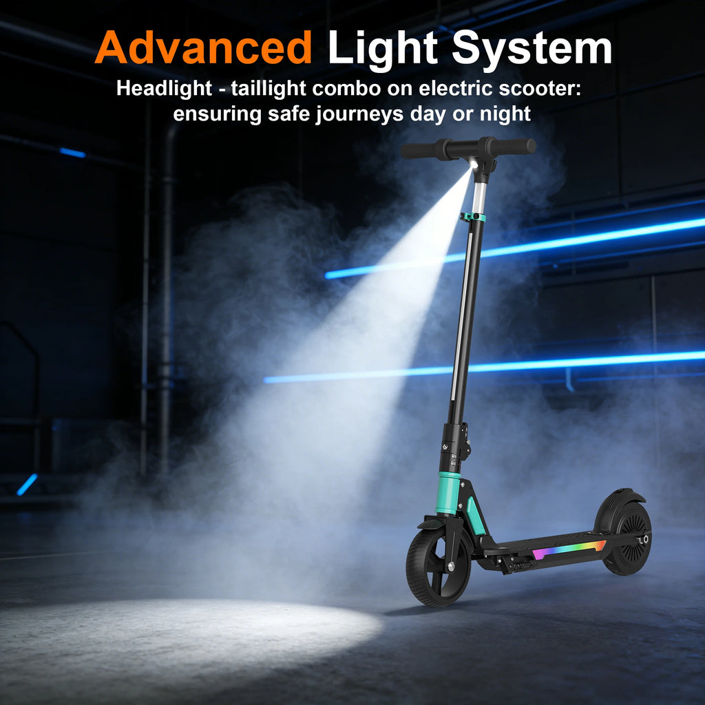 SIMATE S7pro Electric Scooter for Kids Aged 6-12, 5/8/12MPH Speed, Dual Brake System, 3 Heights (S7Pro), Colorful Lights, LED Display, 250W Motor Kids Scooter