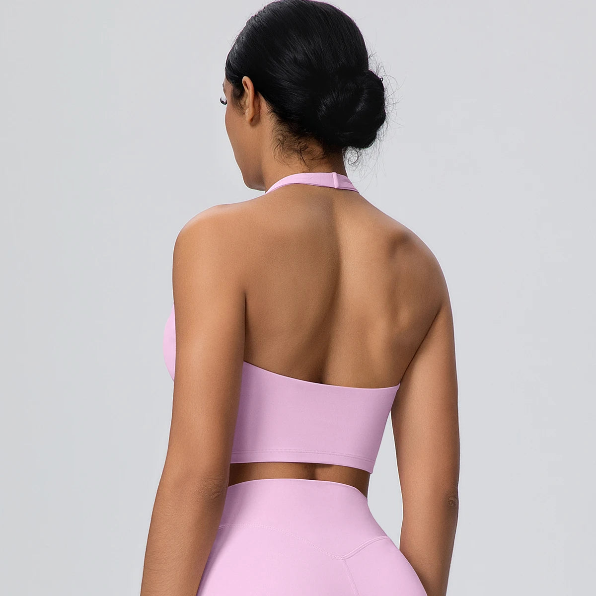 Woman Solid Color Sexy Neck Strap Bra Yoga Underwear With Chest Pad Backless Gather Shockproof Gym Workout Top Sports Yoga Bra