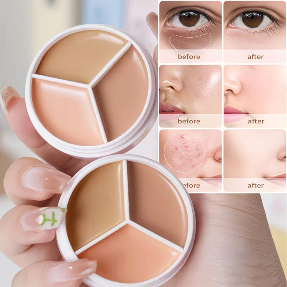 Professional Concealer Palette 3 Shades, Full Coverage Dark Circle Corrector, Face Makeup for Flawless Skin