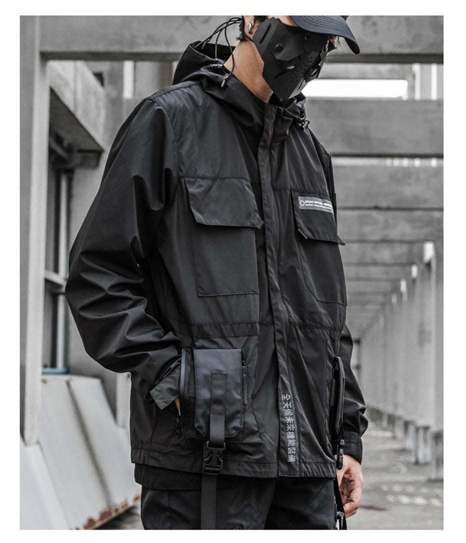 2022 Autumn Tactical Jackets Windbreaker Men Functional Techwear Mens Black Hip Hop Streetwear Waterproof Windproof Hooded Coats