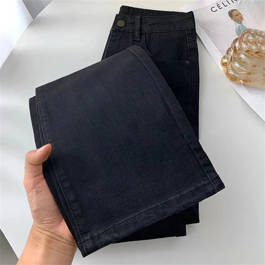 Women's High Waist Straight Jeans Spring Vintage Casual Ankle-length Denim Pants Korean Pantalones Streetwear Stretch Vaqueros