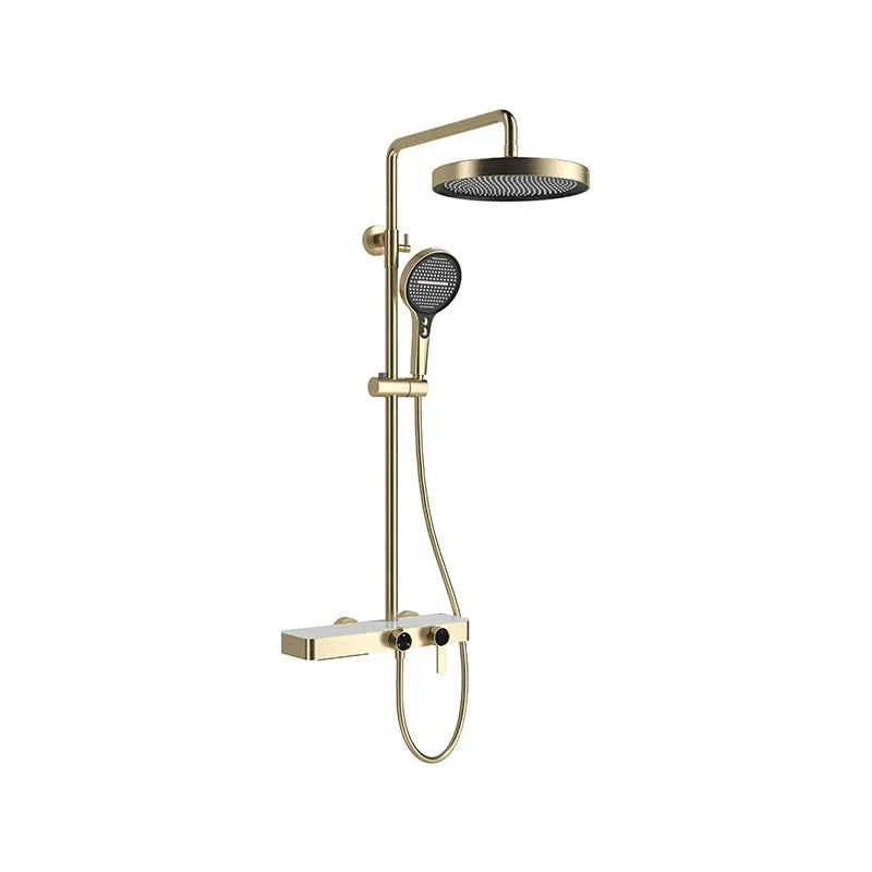 Premium All Copper Shower Set with Heated Waterway Shelf Dual Valves Hot Cold Multi Function High Pressure Shower Head Shower