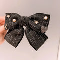 Elegant Plaid Cloth Hairpins Adult Crystal Heart Pearl Luxury Fabric Bow Hair Clip Pin for Girls Women Hair Jewelry Headpiece