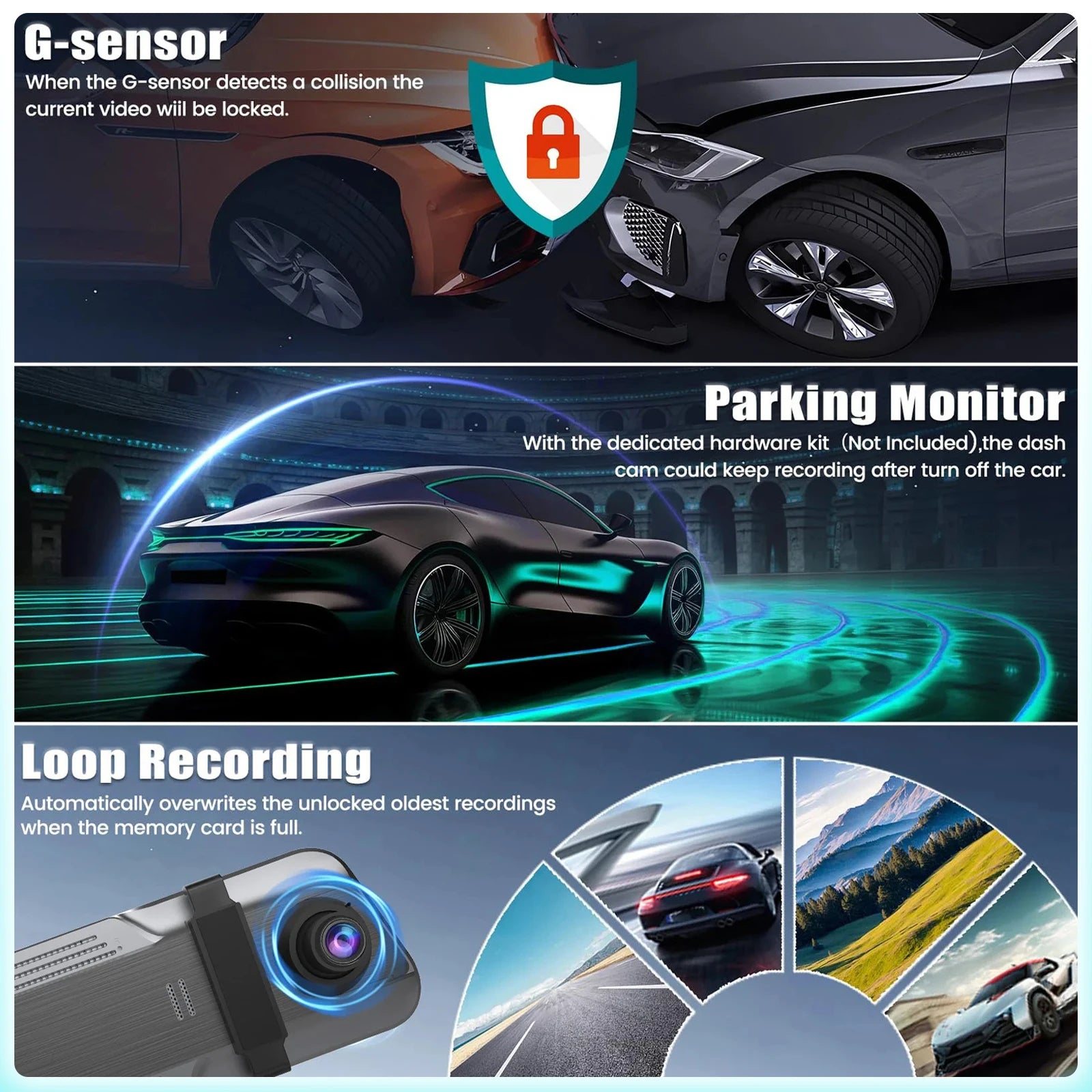 Aprilboy 10'' 4K Mirror Dash Cam Dual Camera with Wireless Carplay Android Auto Parking Assistance Loop Recording Navigation