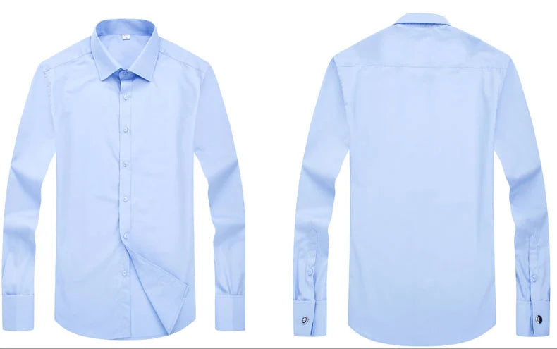 Men's Slim Fit French Cufflink Shirt Long Sleeves Double Cuff Solid Color High End Wedding Formal Dress Casual Men's Clothing