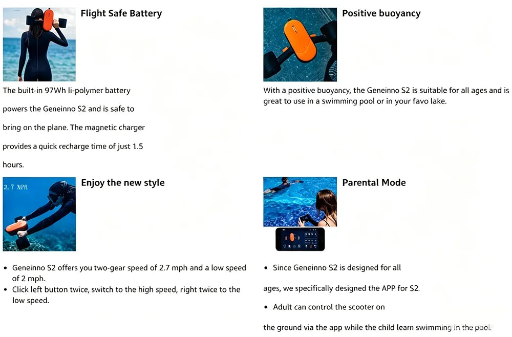 GENEINNO S2 Dual Motor Underwater Scooter | Smart APP Supported Sea Scooter for Scuba, Free Diving, Snorkeling&Swimming for Kids