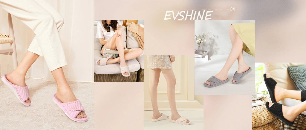 Evshine Women's Orthopedic House Slippers Arch Support Indoor Fur Slippers with Adjustable Strap Open Toe Corduroy Bedroom Shoes