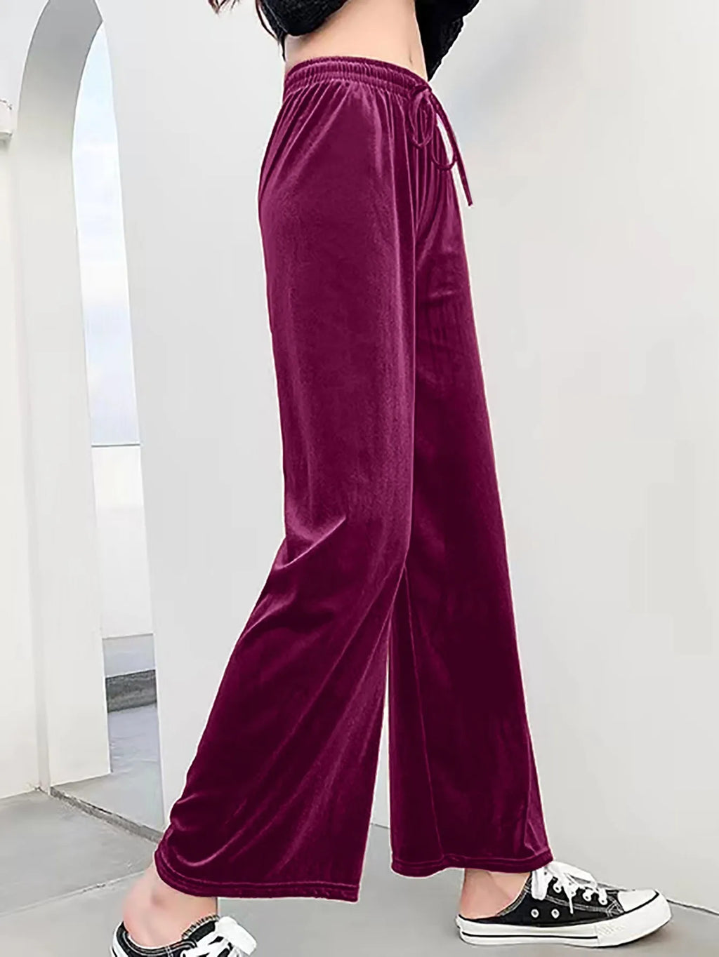 Casual Wide Leg Pants Loose Fit Japanese Korean Casual with Elegant Full Length Regular Thickness Flocked Autumn Women Pants