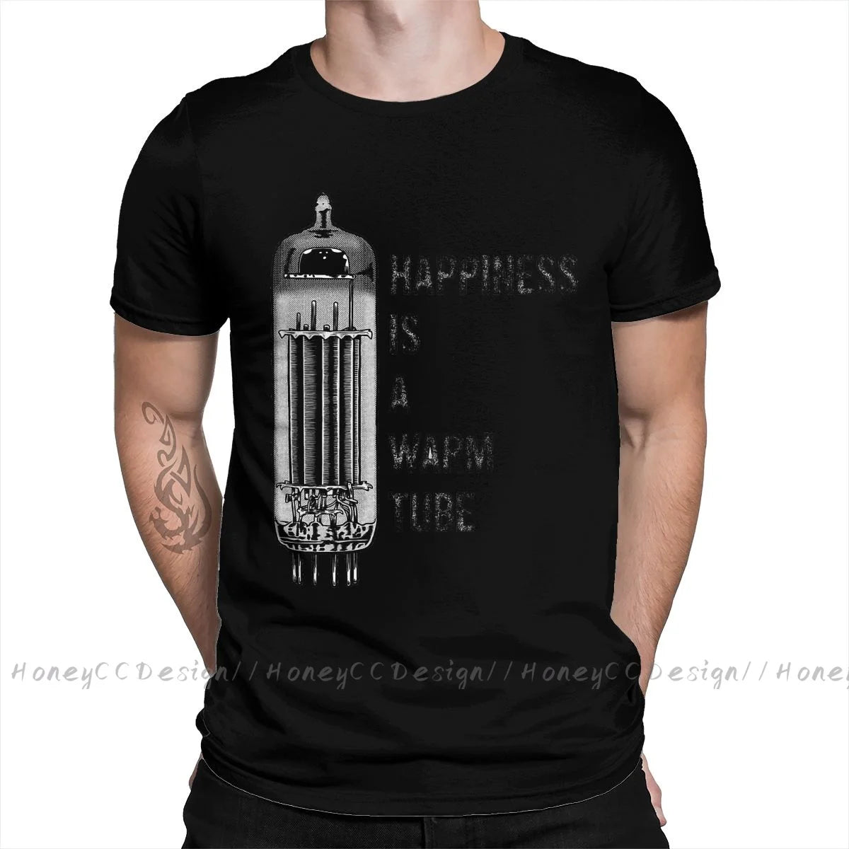 Vacuum Tube Happiness Is A Warm Tube, Vacuum Tube, Valve Print Cotton T-Shirt Camiseta Hombre For Men Fashion Streetwear Shirt