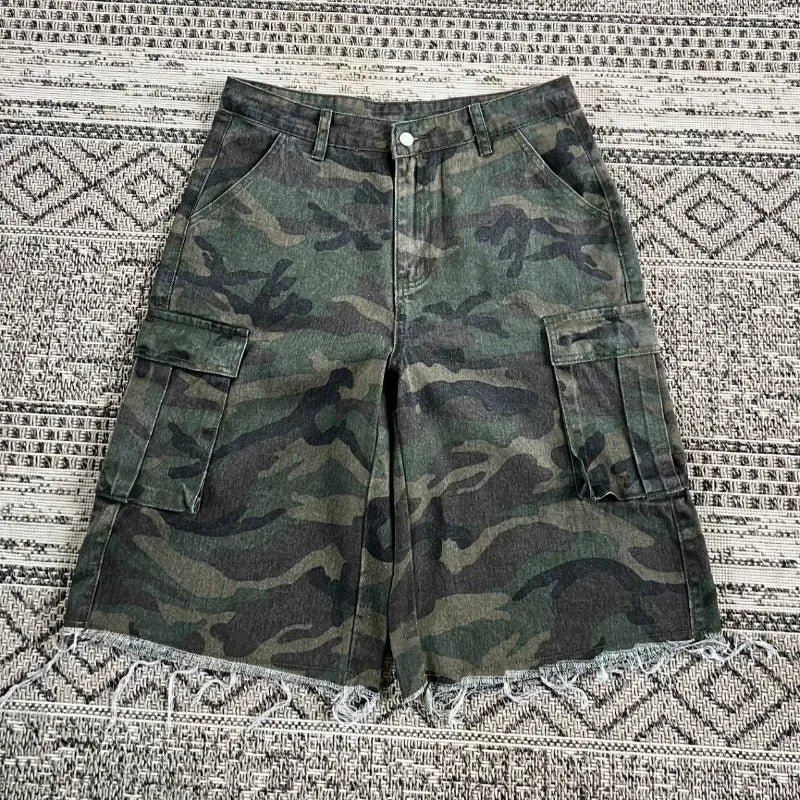 Y2K Fashion New Oversized Pocket Tooling Camouflage Loose Denim Shorts Unisex Gothic Punk Hip Hop Fashion Casual Joker Couple