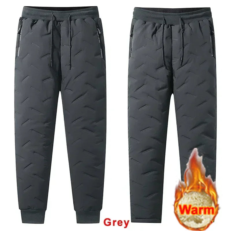 7xl Winter Down Cotton Pants Men's Casual Waterproof Zipper Pocket Thickened Wool Warm Pants Jogger Outdoor Cold-proof Ski Pants