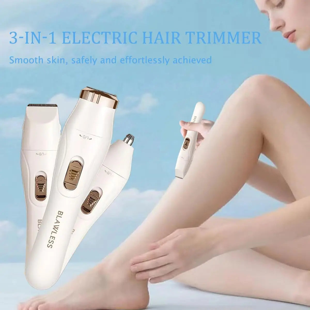 3‑in‑1 Women Electric Hair Remover Facial Body Hair Trimmer Painless Shaver for Nose Eyebrow Leg Armpit Bikini Line USB Charging