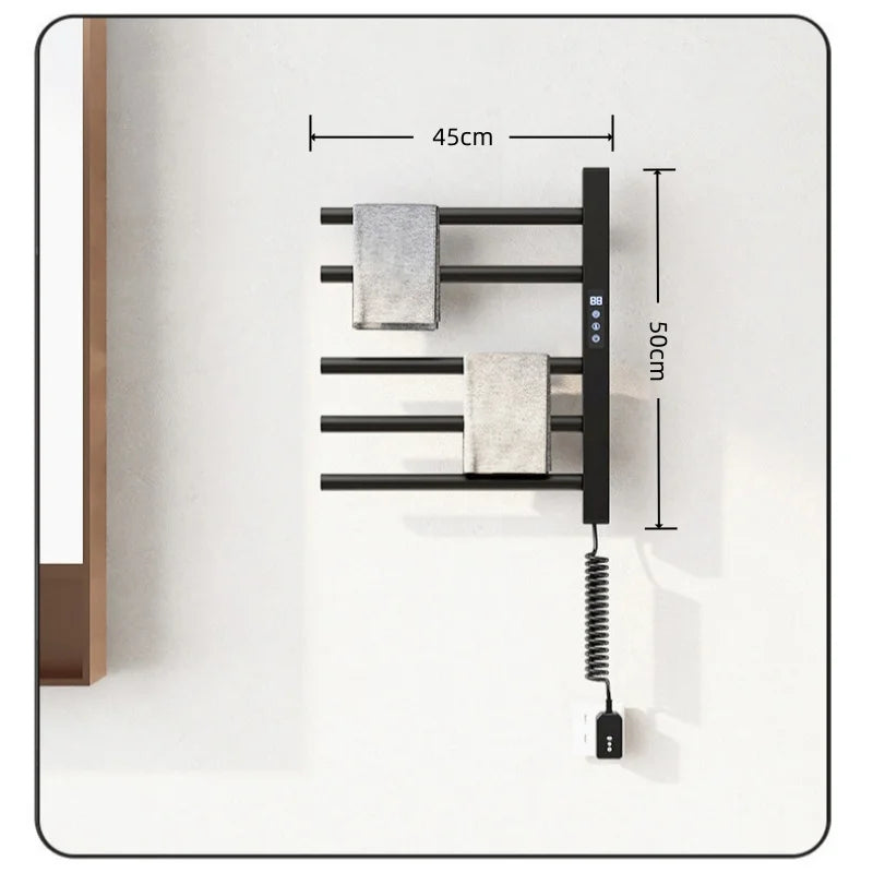 Smart Electric Bathroom Towel Rack Timer Rotating Towel Warmer Touch Control Temperature Adjustable Wall Mounted Drying Rack