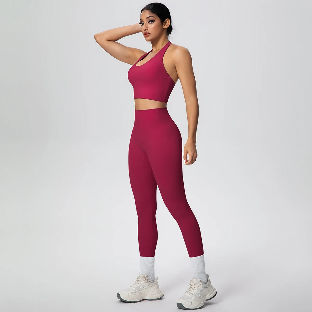 2PCS/set Yoga Set for Woman's Sexy Backless Halter Bra Sports Top Quick Drying Legging Summer Gym Fitness Pants Yoga Set