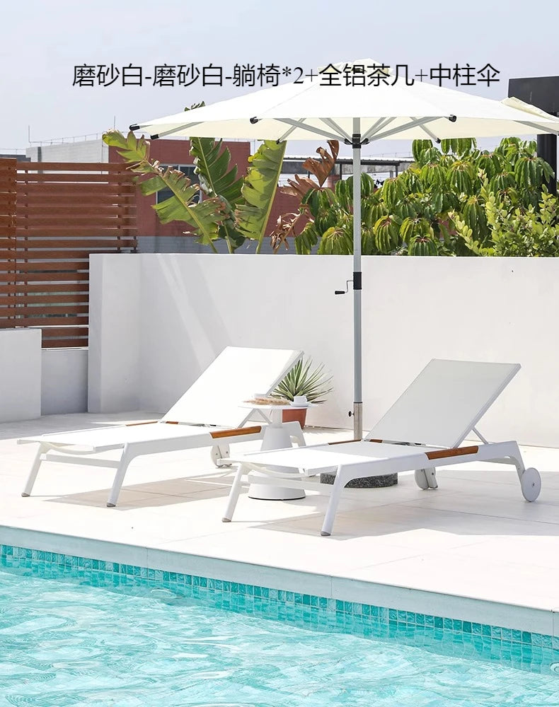 ZML Outdoor White Hotel Pool Sun Lounge Waterproof Seaside Beach Bed