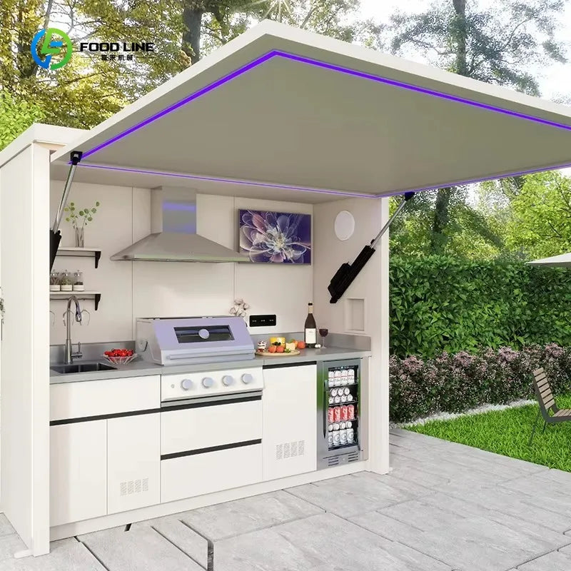 Modular Outdoor Kitchen Pod with SUS 304 Cabinets, Pre-assembled All-in-one BBQ Station for Luxury Villa Garden Customized