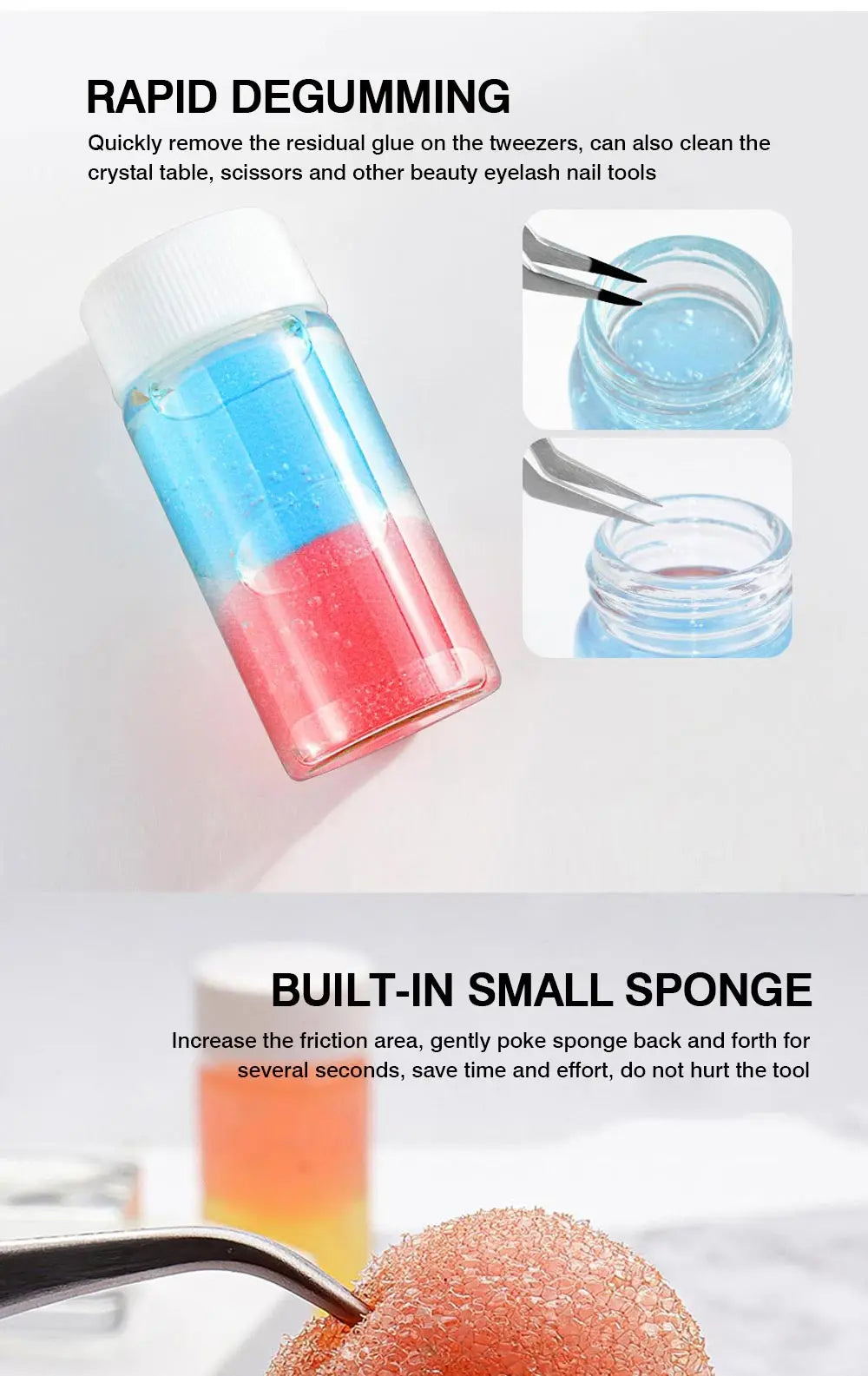 Eyelashes Tweezers Cleaner Eyelash Extension Tweezers Cleaning Tools with Glue Remover Liquid and Sponge Ball Cleaning Glue