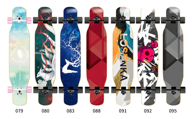 44 Inch Double Kick Dance Longboard 7-Layer Maple Wood Double Sided Graphic Complete Skate Deck All Ages Amateur Professional Ri