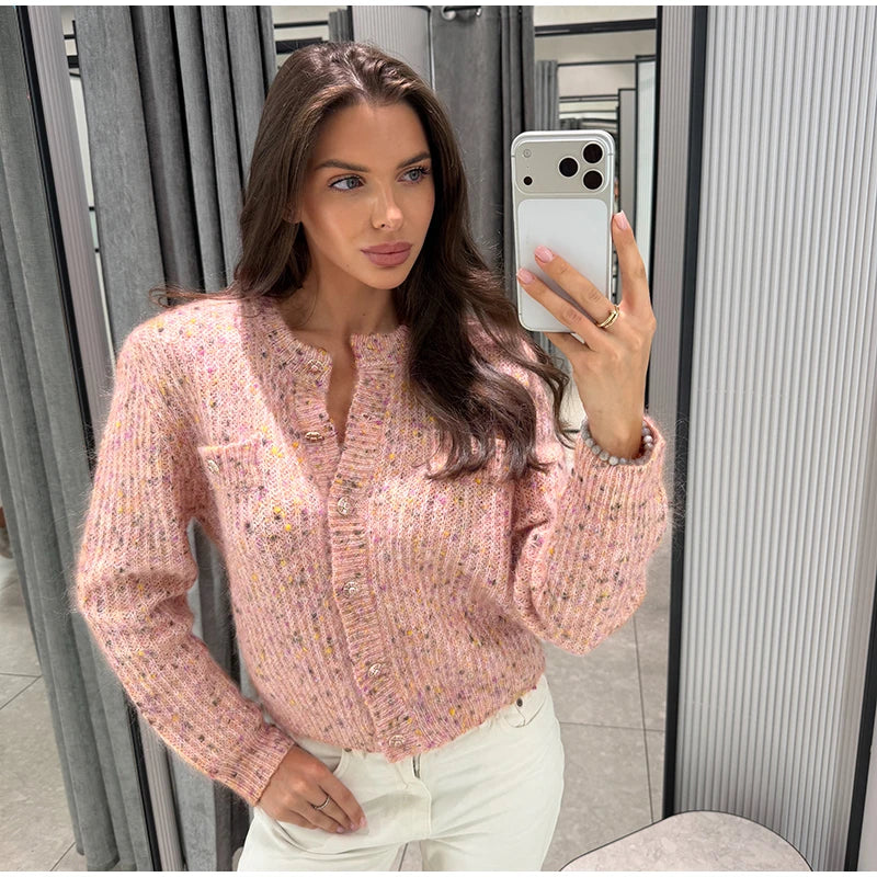 URBANCREW Marled Knit Cardigan — Cropped Casual Layer