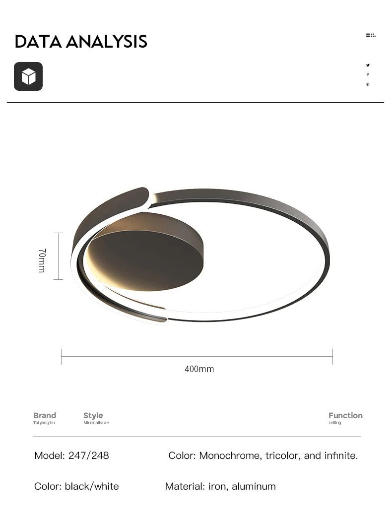 Modern Led Ceiling Light The Bedroom Black White Square Ring Lamp Living Room Study Nursery Indoor Lighting Fixture