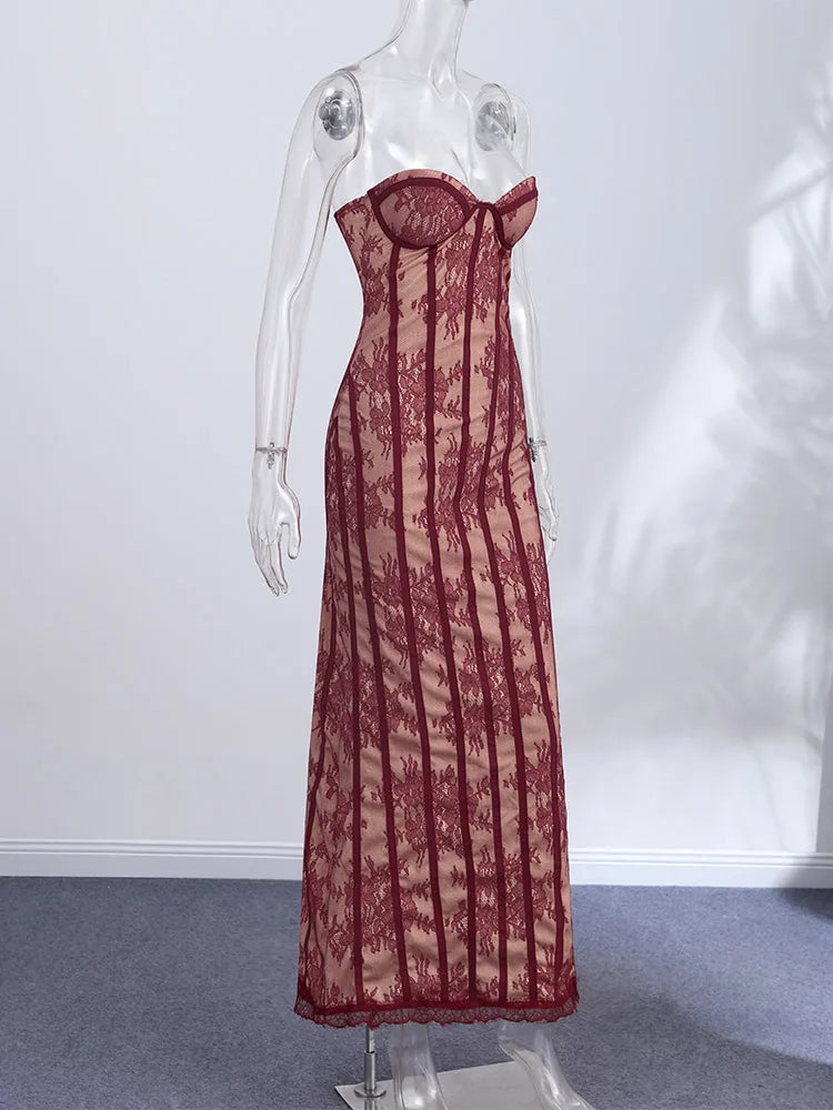 Chic Bold Strapless Gown Sexy Retro Lace Corset Women's Dresses Spicy Girls Parties Trendy Romantic Designers Female Outfits
