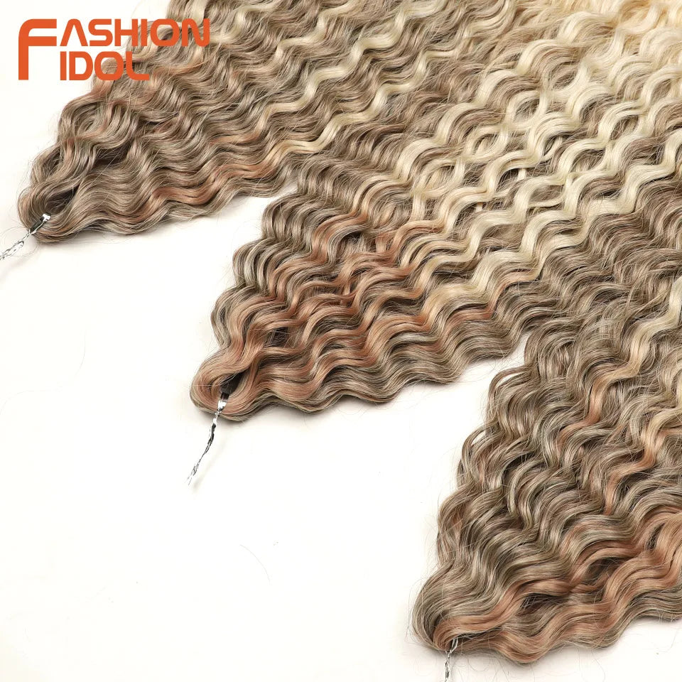 FASHION IDOL 24 Inch 300g Ariel Hair Synthetic Crochet Curly Hair Water Wave Braid Hair Ombre Blonde Braiding Hair Extensions