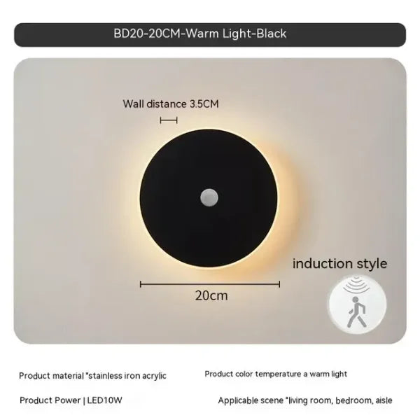 Round wall lamp/modern minimalist style bedroom bedside table staircase porch LED light source human body touch sensor
